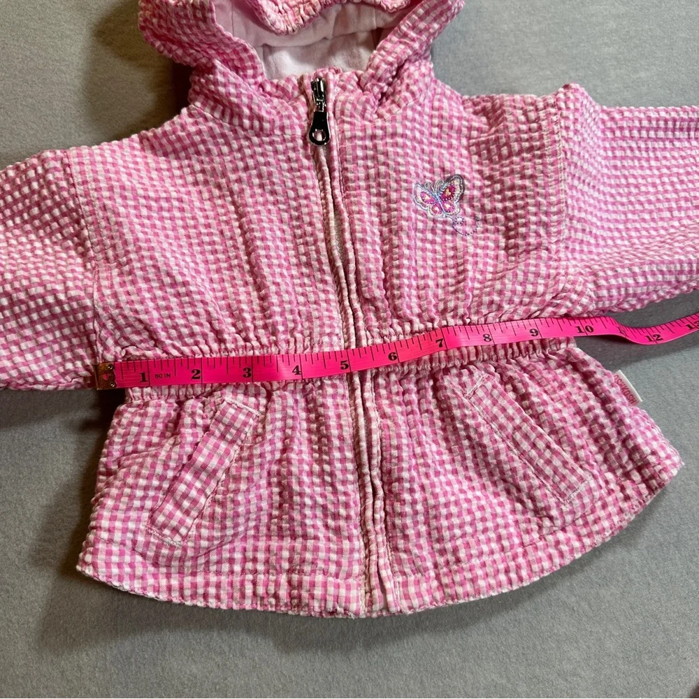 Vintage OshKosh Baby Girls Pink Check Butterfly Hooded Zip Jacket 3–6‎ Months
